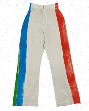 Big Bud Press Vintage White Painted Western Pant Wide Leg Denim Jeans Size XS